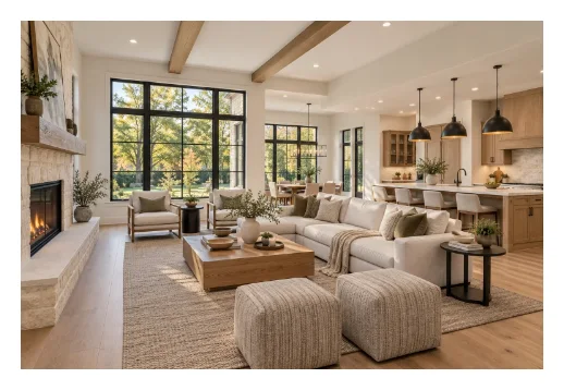 The same living room photograph with white padding around it