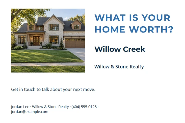 What’s Your Home Worth? Postcard — example design