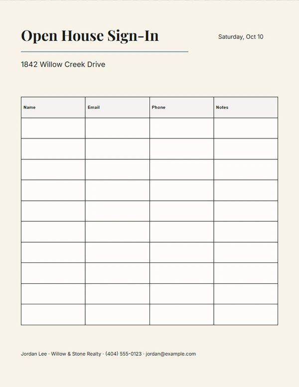 Editorial Guest Ledger — example design