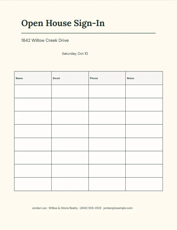 Warm Welcome Register — example design