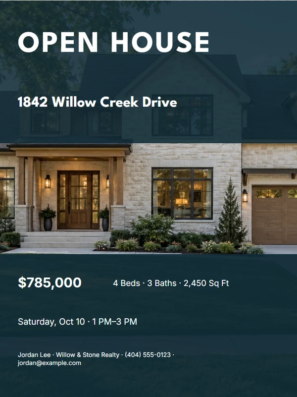 Open House Yard Sign — example design
